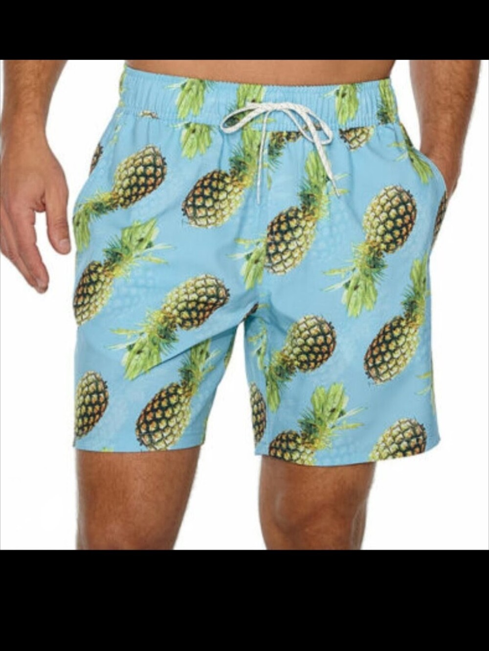 Men's Large Ocean Current Pineapple Print Swim Trunks Light Blue Beach Shorts